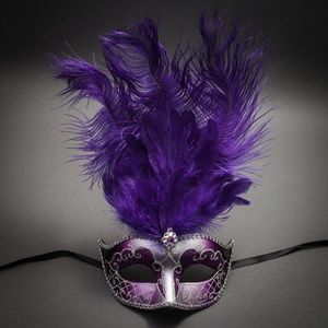 Venetian Top Feather Women Mask Silver Purple Woman Wedding Party Mask